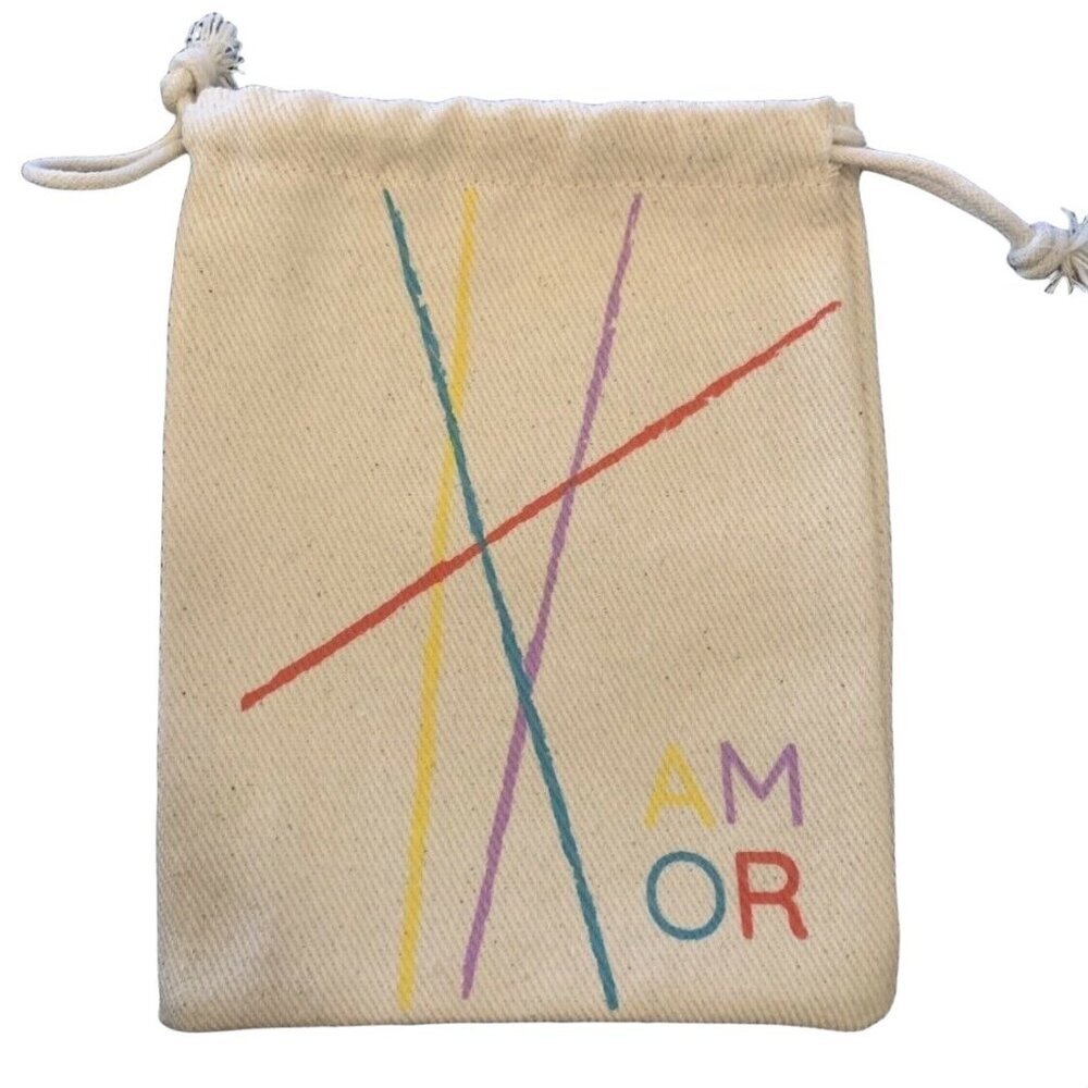 Amor Canvas Bag 5 x 6 Cream Pastels Drawstring Gift Storage Love Amore Cute